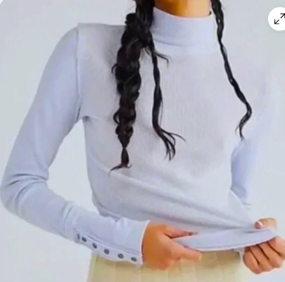 We The Free People Womens Freya Mock Neck Thermal Top Snap Cuff Small NEW